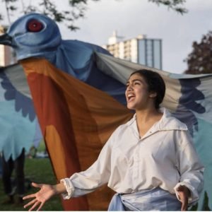 Giant Pigeon puppet created for Clay and Paper Theatre, 2019